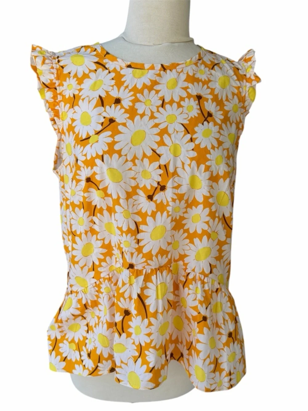 Kate Spade Daisy Peplum Top Floral Sleeveless Yellow White Sz 10